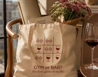 Gym oder Bar Lustige Einkaufstasche - Wein gegen Training Bio-Baumwolle Shopper, Geschenk für Sie