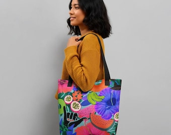 Abstrakte Blumen Tragetasche - Bunte künstlerische Shopper, ästhetisches Geschenk für Sie