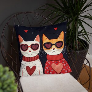 Love and Cats Pillow – Cute Cartoon Cat Cushion, Funny Gift for Cat Lovers, Decorative Throw Pillow