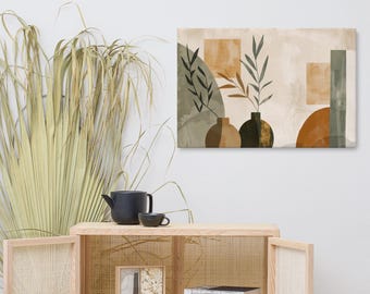 Abstrakte Botanische Leinwand - Abstrakte Vasen Eukalyptus Wandkunst, erdige Wohnzimmer Dekoration