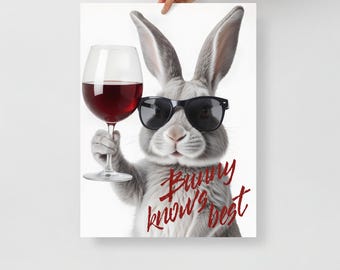 Lustiges Weinhasen-Poster - Freches Kaninchen mit Sonnenbrille, humorvolle Hausbar-Kunst