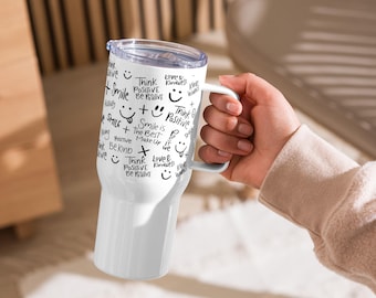 Think Positive Reisebecher - Motivationsbecher mit Henkel, Geschenk für Sie