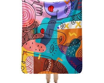 Abstrakte Gesichter Sherpa Decke - Bunte Kubistische Kunst Dekor, gemütliches Einweihungsgeschenk