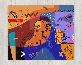 Abstrakte Gesichter Decke - Buntes modernes Kunstdekor, Boho gemütliches Geschenk für Sie
