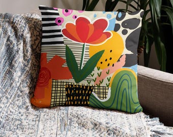Farbenfrohes abstraktes Blumenkissen für Sofa