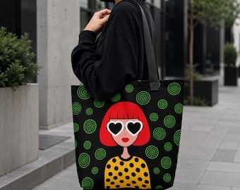 Retro-Mädchen-Tragetasche – Pop-Art-Shopper mit witzigem Herzbrillen-Motiv, tolles Geschenk für Sie