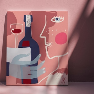 Wine Wall Art – Thin Canvas Print “Expressive Wine” – Modern Art Gift – Colorful Kitchen Decor – Elegant Home Art – Ready to Hang