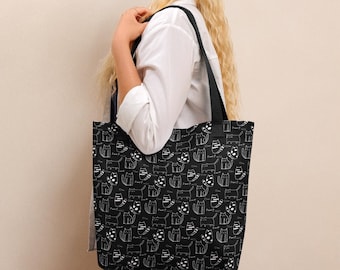 Lustige Katzen Einkaufstasche, niedlicher Doodle Cat Shopper, ästhetisches Geschenk für Katzenliebhaber