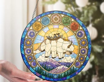 Atrapasueños de cristal con forma de bisonte volador Appa, adorno para ventana de Avatar: La Leyenda de Aang, atrapasueños de anime, decoración de cristal hecha a mano, regalo para fans de ATLA