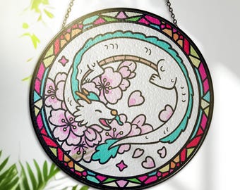 Haku River God Stained Glass – Spirited Anime Art – Fantasy Window Hanging Decor – Gift for Anime Lovers