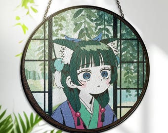 MaoMao Glasmålning – Elegant Vintage-inspirerad Solfångare – Tryckt Glasdekor, Fönsterhänge för Animeälskare
