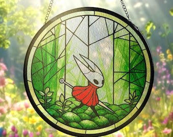 Hornet Stained Glass Art – Indie Game-Inspired Glass Decor – Fantasy Warrior Suncatcher Window Hanging Gift