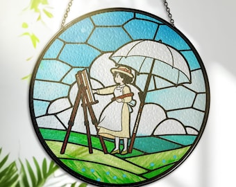 The Wind Inspired Stained Glass Art – Elegant Anime Window Hanging – Printed Glass Suncatcher Decor for Studio Film Lovers