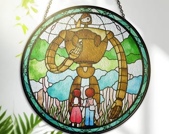 Laputa Stained Glass – Castle in the Sky Inspired Art – Printed Window Hanging – Glass Wall Decor – Anime Lover Gift
