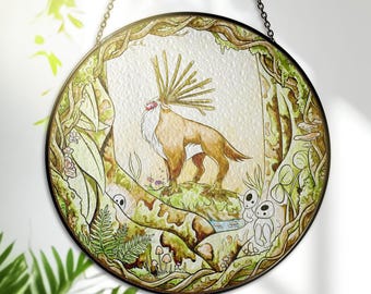 Forest Spirit Stained Glass – Mononoke Inspired Printed Art – Anime Window Hanging – Nature Wall Decor – Anime Lover Gift