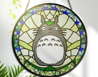 Atrapasueños de cristal Espíritu del Bosque – Arte de cristal inspirado en Mi Vecino – Studio Ghibli – Decoración para ventanas y paredes – Regalo para amantes del anime