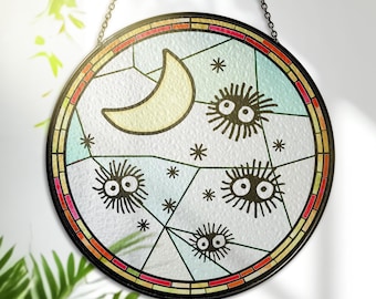Soot Sprite Glass Suncatcher – Studio Ghibli Anime Art – Spirited Away Printed Window Hanging – Wall Decor – Anime Lover Gift