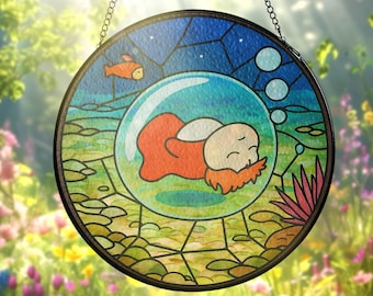 Ponyo Stained Glass – Ocean Decor – Printed Window Hanging – Suncatcher Gift for Ocean Lovers