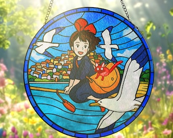 Vidriera de Kiki – Arte de El Servicio de Entregas de la Bruja – Atrapasol Decorativo – Adorno para Ventana – Regalo para Amantes del Anime