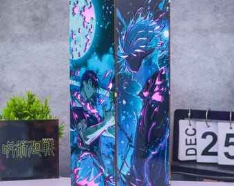 Drewniana lampa Sześciookiego Czarodzieja, Lampa Cienia Anime, Nocna Lampka Przeklętej Energii, Prezent Dekoracyjny Manga, Drewniana Lampa LED do Sypialni