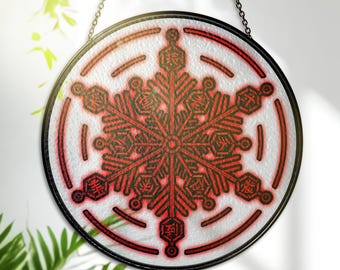 Compass Needle Technique Stained Glass Suncatcher – Fighter Glass Art – Fantasy Window Hanging Decor – Unique Gift for Anime Lovers