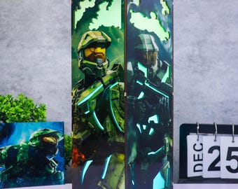 Master Chief Wooden LED Lamp, Halo Inspired Night Light, Custom Engraved Wood Lamp, Gamer Room Decor, Gaming Gift for Him