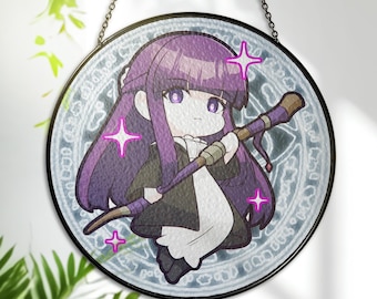 Fern Stained Glass Suncatcher –Sousou no Frieren Art – Journey Window Hanging Home Decor & Gift for Anime Lovers