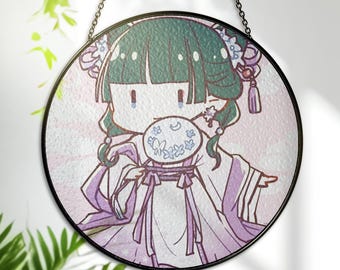 MaoMao Stained Glass Art – Elegant Vintage-Inspired Suncatcher – Printed Glass Decor, Window Hanging for Anime Lovers