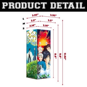 May include: A rectangular box with a colorful anime-style illustration. The box measures 3.93 inches wide, 3.14 inches deep, and 11.02 inches tall. The box features the text "PRODUCT DETAIL" at the top.