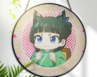 MaoMao Stained Glass Suncatcher – Apothecary Glass Art – Window Hanging Home Decor & Gift for Anime Lovers