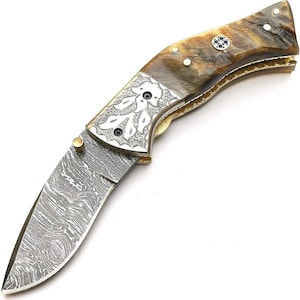 Damascus Folding Knife, Pocket Folding Knife, Handmade Folding Knife, Camping Knife, Hunting Knife, Pocket Knife, Anniversary Gift.