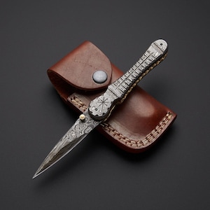 Damascus Folding Knife, Pocket Folding Knife, Handmade Folding Knife, Camping Knife, Hunting Knife, Pocket Knife, Anniversary Gift.