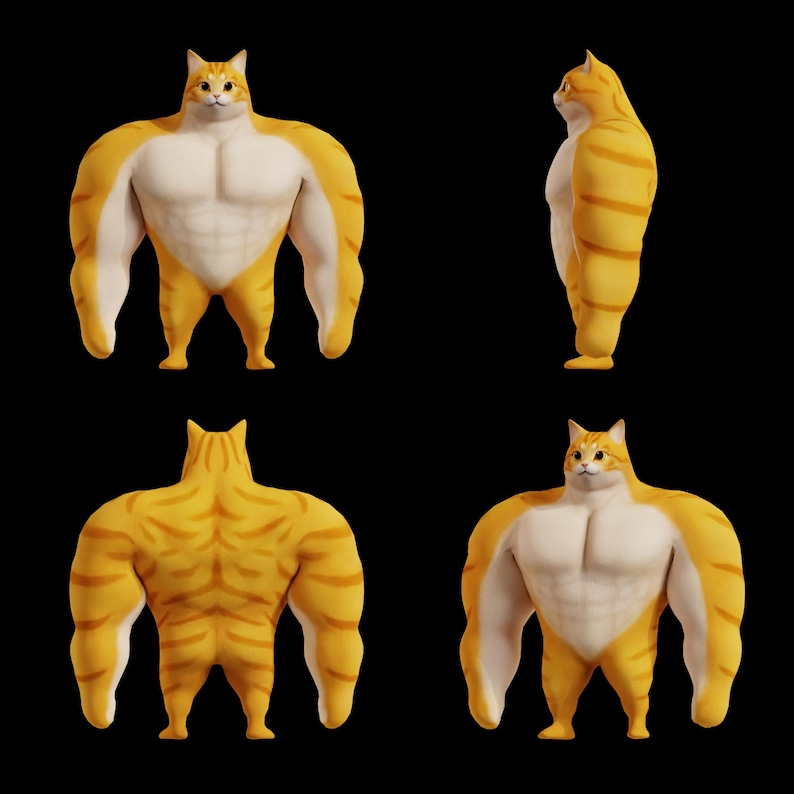 Buff Cat 3D Vtuber Model | Muscular Meme Cat Avatar | VRM for Vseeface ...