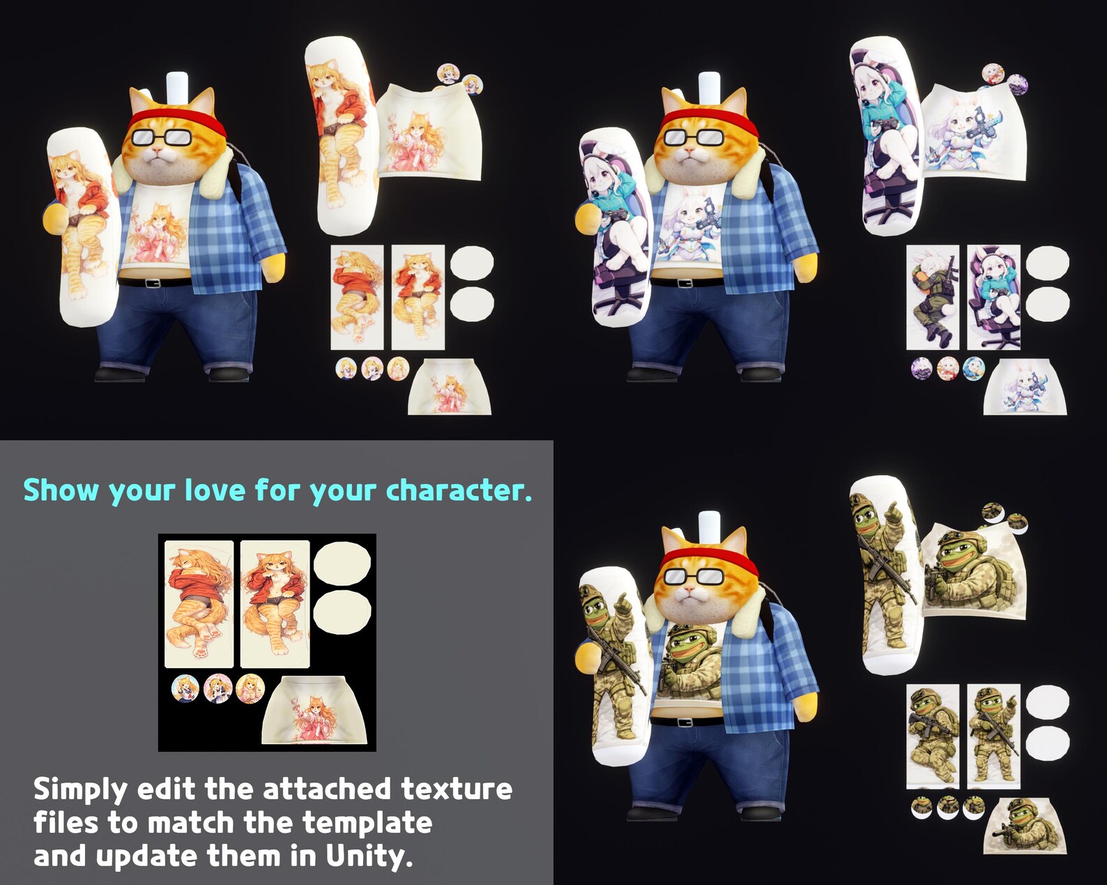 Otaku Cat 3D Vtuber Model - Custom Pillow & Outfit Image | VRM for ...