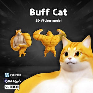 マッチョな猫の3D VTuberモデル | 筋肉質なミーム猫アバター | VSeeFace、Warudo、VRChat用VRM