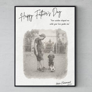 Benutzerdefiniertes druckbares Geschenk für Vatertag, Porträt vom Foto, Bleistiftskizze, personalisiertes Vatertagsgeschenk, Geschenk von Frau, Tochter und Sohn