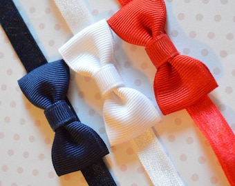 Baby Bow Headband Set. Set of 3. Navy Blue, White & Red. Baby Bow Headbands. Baby Hair Accessories. Baby Girls Hair Accessories. Set