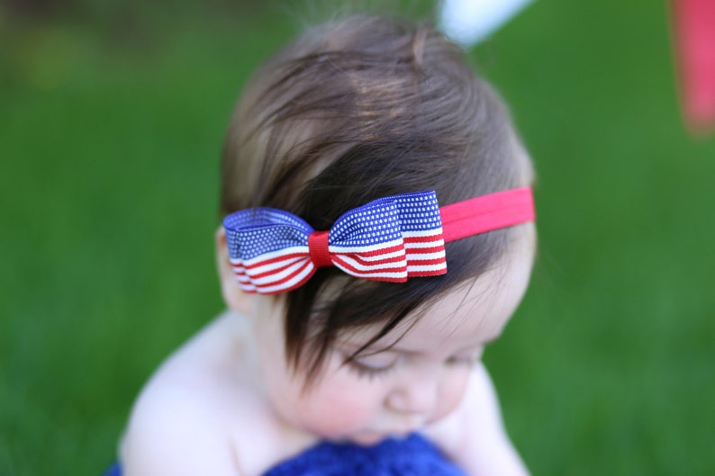 Red White /& Blue Flag Print Bow Headband Baby Girls Hair Accessories Fourth of July Baby Headband American Flag Baby Hair Accessories