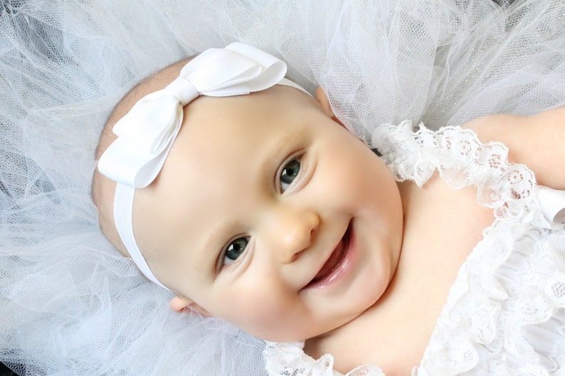 White /& Pink Baby Headband White with Shocking Pink Stitching Bow Headband PInk White Baby Hair Accessories Girls Hair Accessories