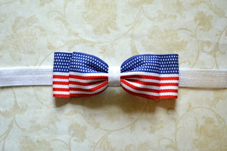 Red White /& Blue Flag Print Bow Headband Baby Girls Hair Accessories Fourth of July Baby Headband American Flag Baby Hair Accessories