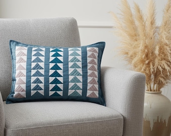 Handmade Patchwork Pillow Cover: Geometric Cotton Accent, 17x25 Inches