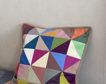 Handmade Geometric Patchwork Pillow - 17.5" x 17.5" Home Decor Gift for Home