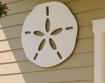 Large Sand Dollar Wall Art, Outdoor Coastal Gable Decor, Beach House Peak Accent, White Nautical Wall Sign, Weatherproof PVC