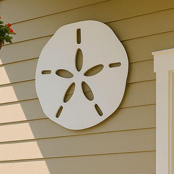 Large Sand Dollar Wall Art, Outdoor Coastal Gable Decor, Beach House Peak Accent, White Nautical Wall Sign, Weatherproof PVC