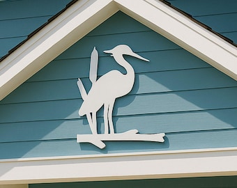 Large Heron Gable Sign, Coastal Bird Wall Decor, PVC Outdoor Heron Wall Art, Beach House Porch Decor