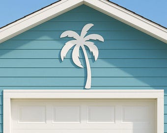 Decoración de gran palmera para frontón, arte de pared exterior de PVC con temática costera, letrero para garaje de casa de playa tropical