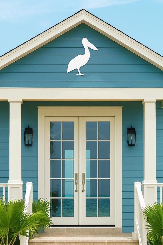 Large Pelican Wall Art, Outdoor PVC Sign for Garage or Gable, Weatherproof Coastal Bird Decor, Beach House Exterior Decoration