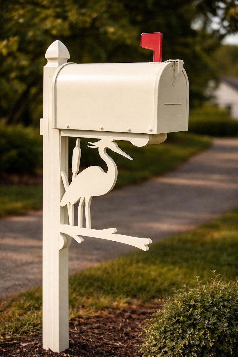 Heron Mailbox Decor, Coastal Bird Mailbox Accent, Beach House Outdoor ...