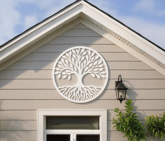 Tree of Life Wall Art, Modern Round PVC Wall Decor, All-Weather Garden Wall Sign, Outdoor Indoor Tree Sculpture, Elegant Home Accent