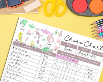 Mermaid Chore Chart for Kids | Allowance Tracker (Instant Download)